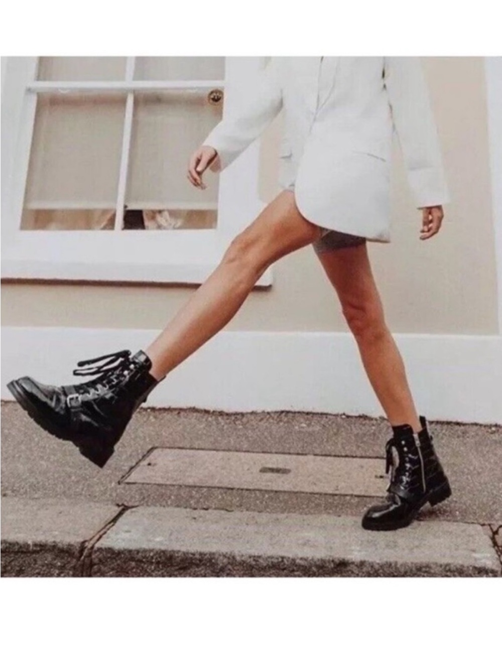 All Saints side zip croc embossed leather combat boots